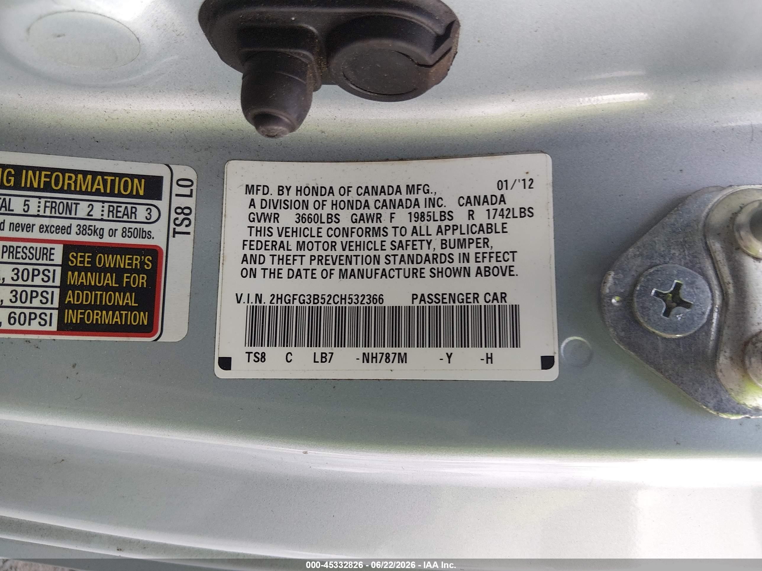 2012 Honda Civic Lx Серый vin: 2HGFG3B52CH532366