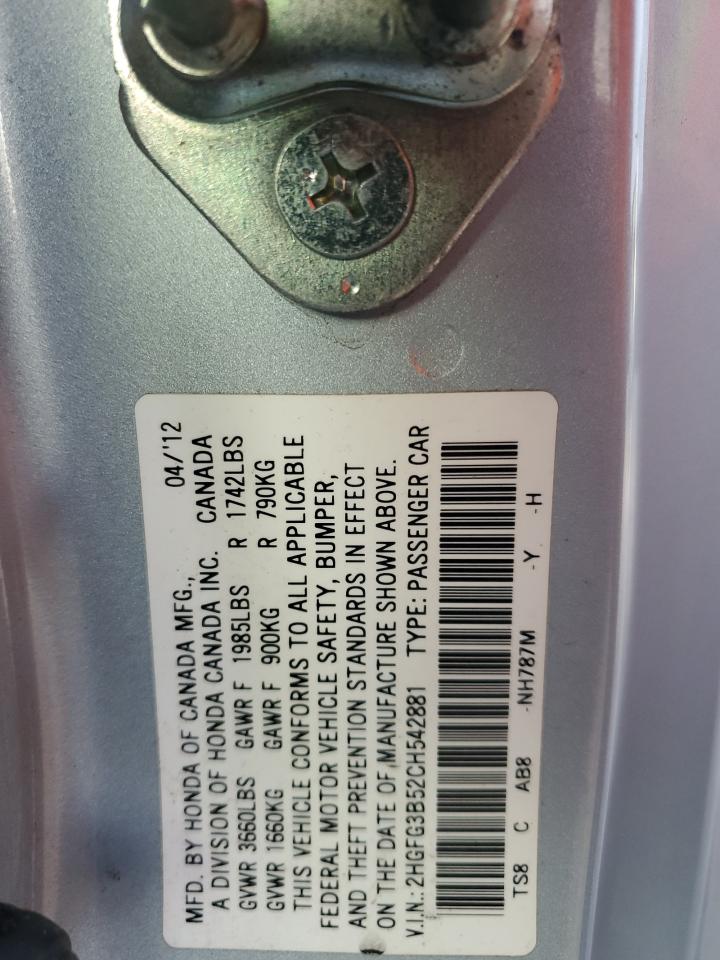 2012 Honda Civic Lx Gray vin: 2HGFG3B52CH542881