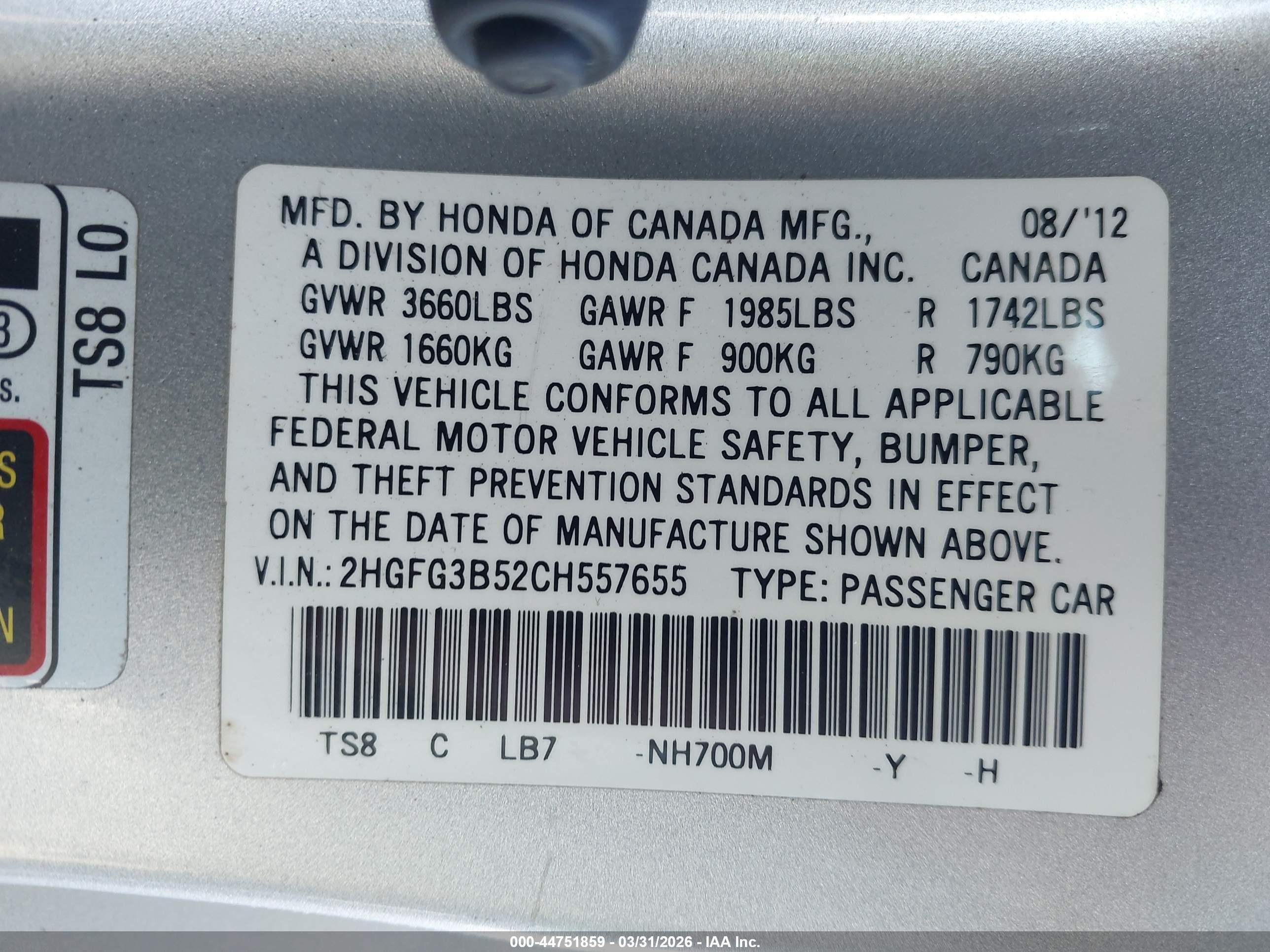 2012 Honda Civic Lx Silver vin: 2HGFG3B52CH557655