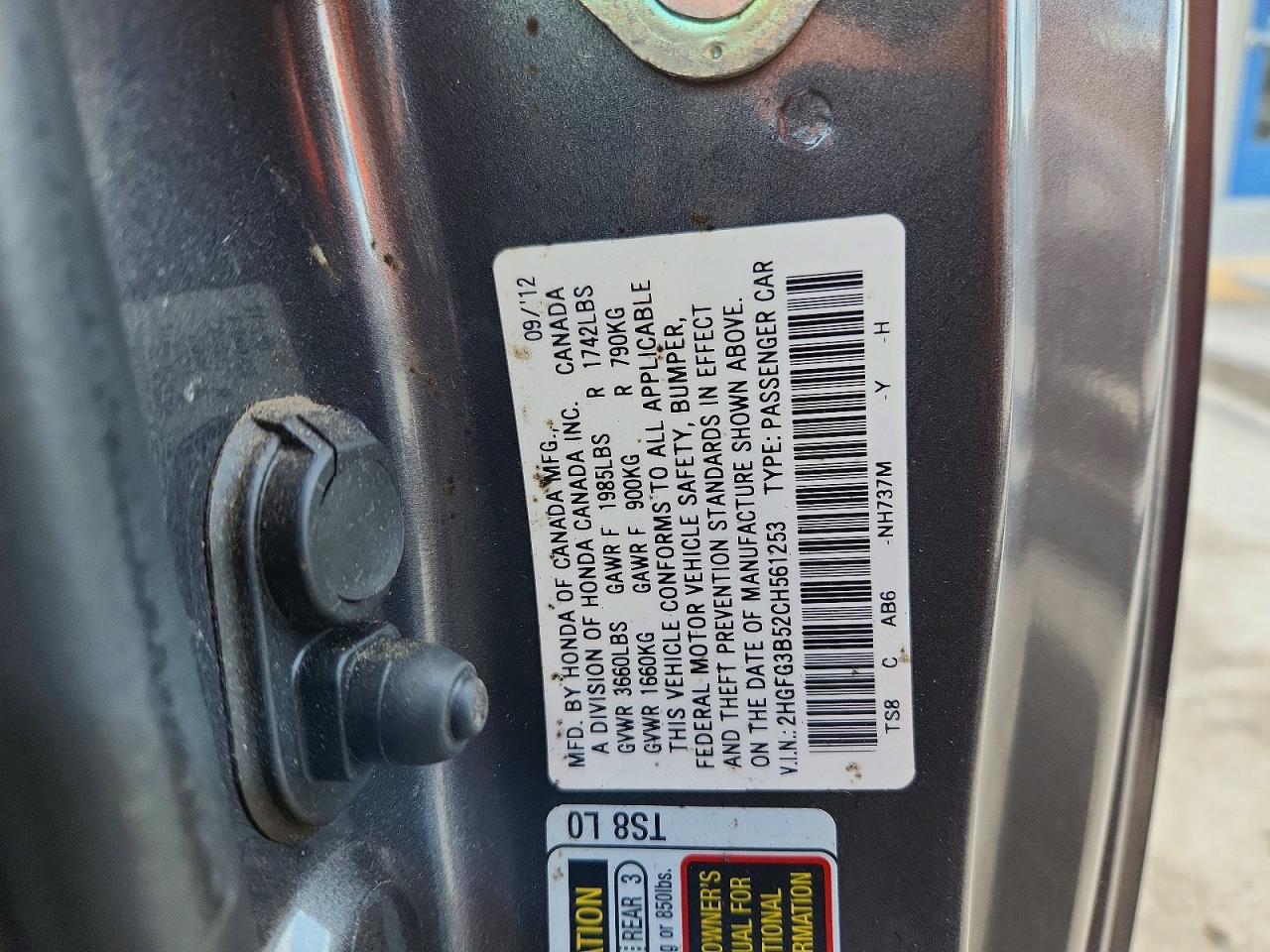 2012 Honda Civic Lx Gray vin: 2HGFG3B52CH561253