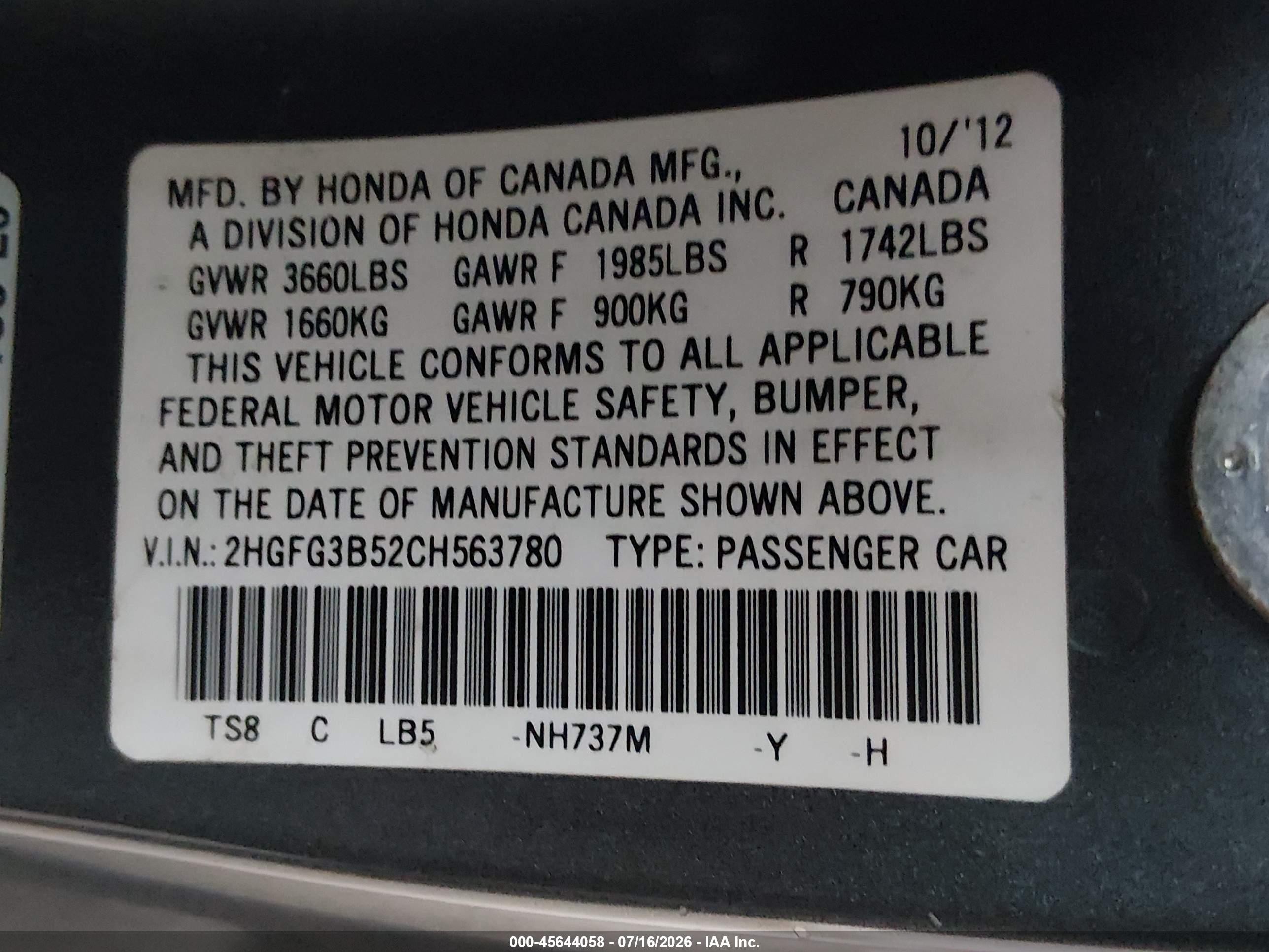 2012 Honda Civic Lx Gray vin: 2HGFG3B52CH563780