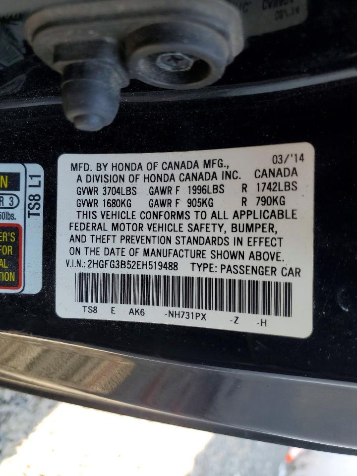 2014 Honda Civic Lx Black vin: 2HGFG3B52EH519488