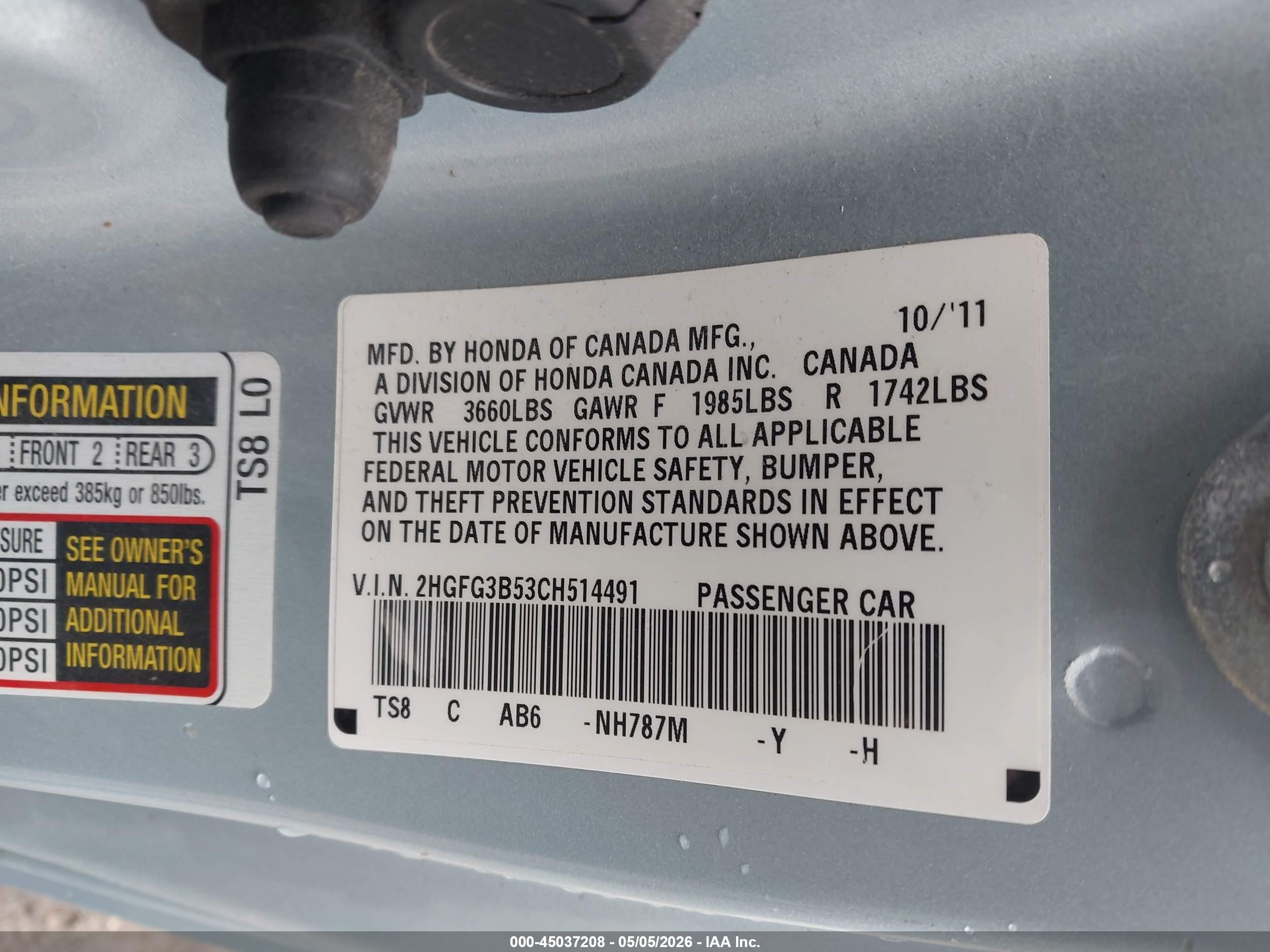 2012 Honda Civic Lx Light Blue vin: 2HGFG3B53CH514491