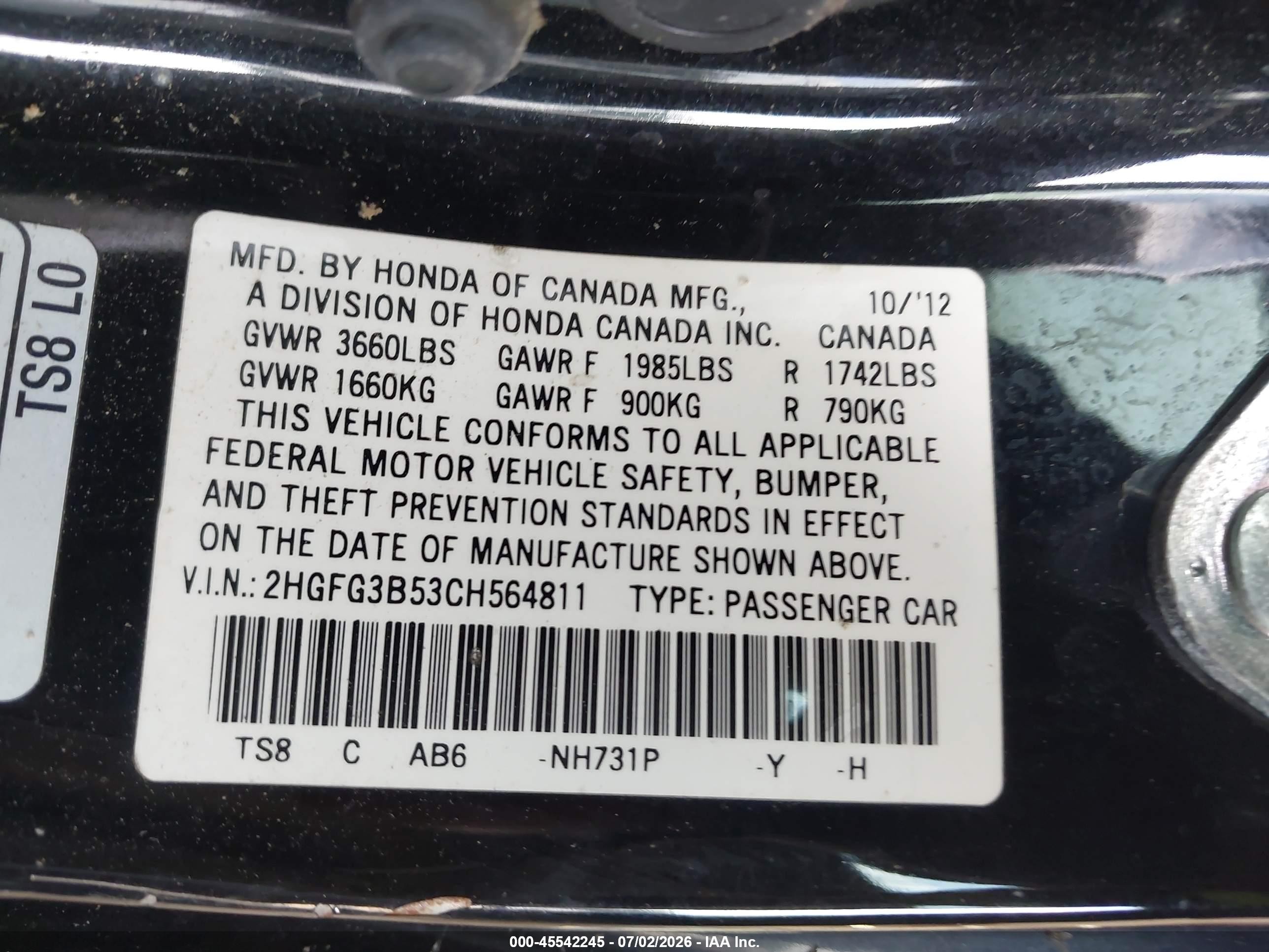 2012 Honda Civic Lx Black vin: 2HGFG3B53CH564811