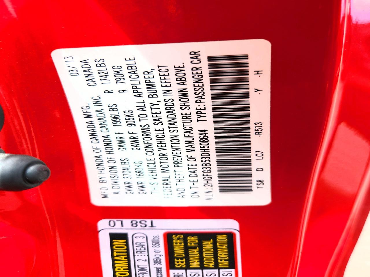 2013 Honda Civic Lx Красный vin: 2HGFG3B53DH508644