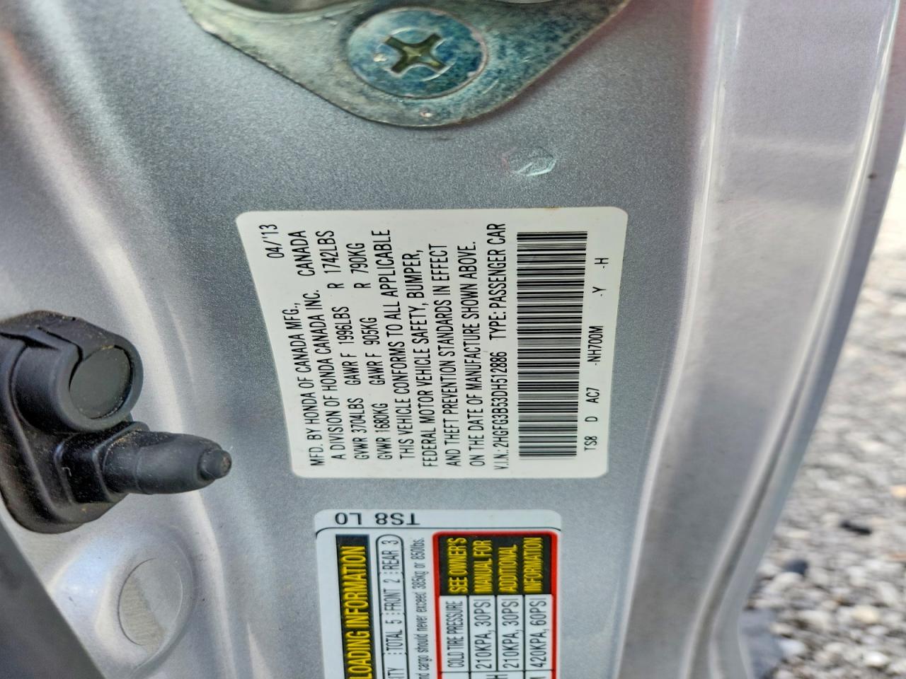 2013 Honda Civic Lx Silver vin: 2HGFG3B53DH512886