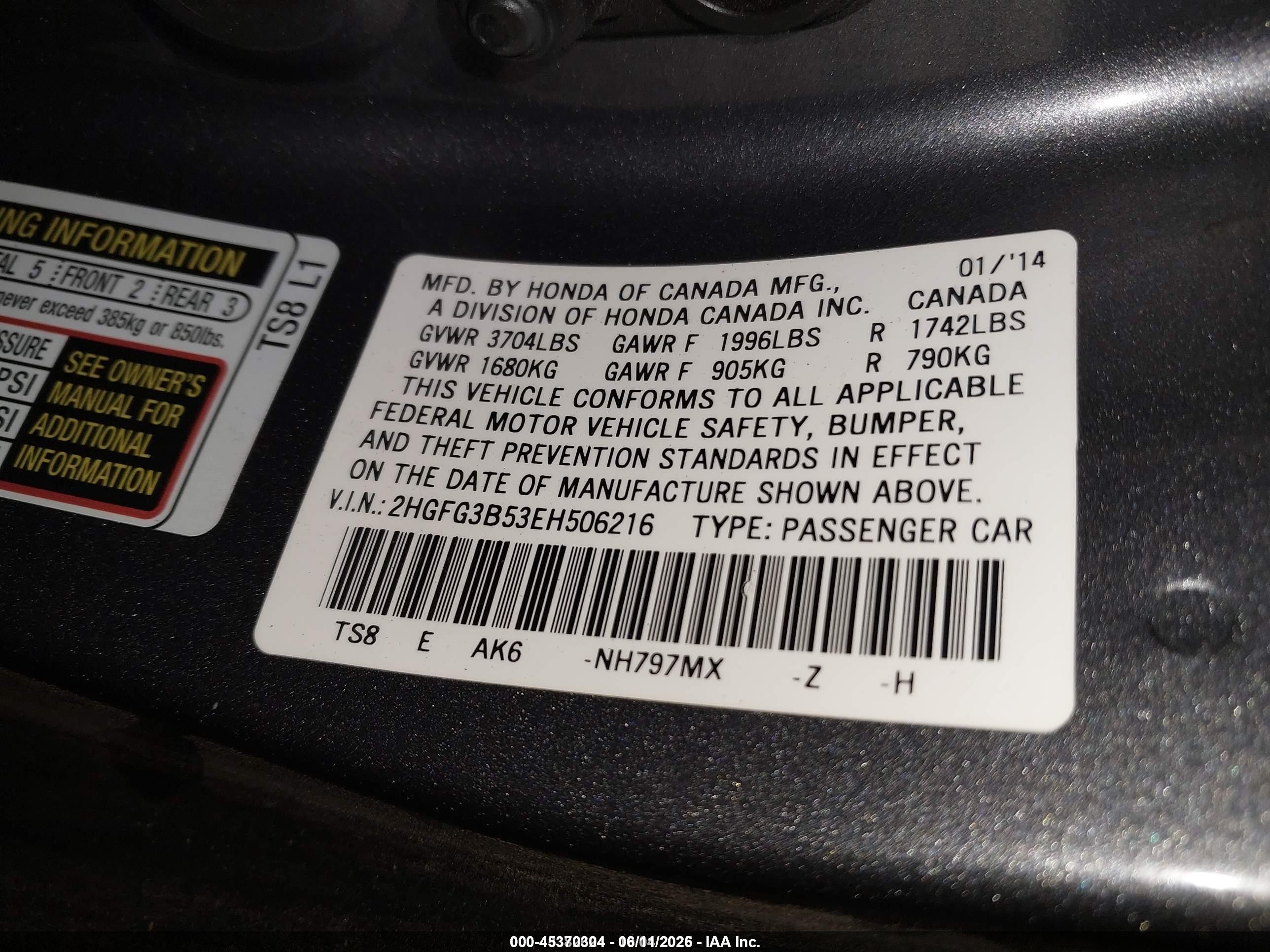 2014 Honda Civic Lx Gray vin: 2HGFG3B53EH506216