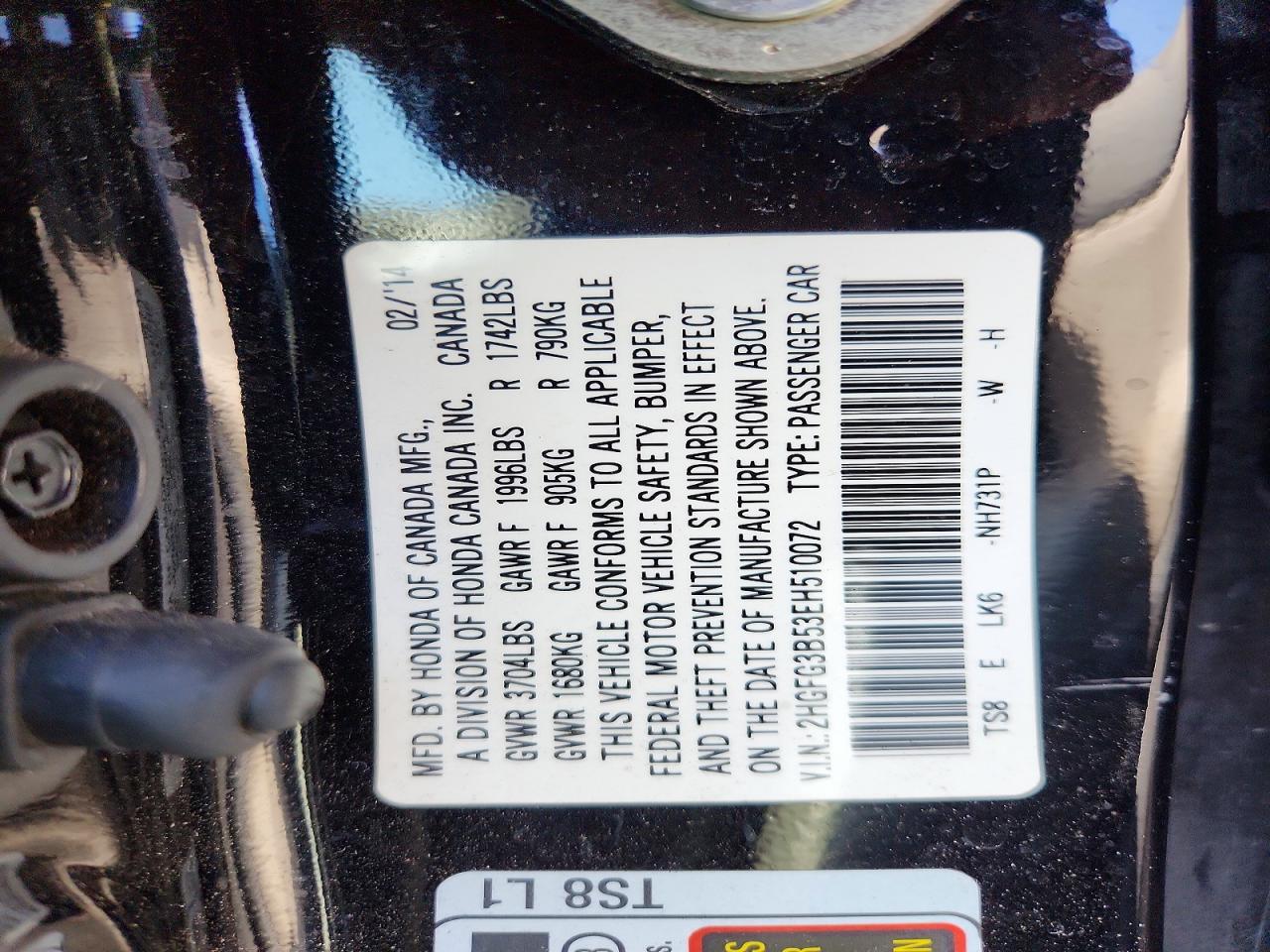 2014 Honda Civic Lx Black vin: 2HGFG3B53EH510072