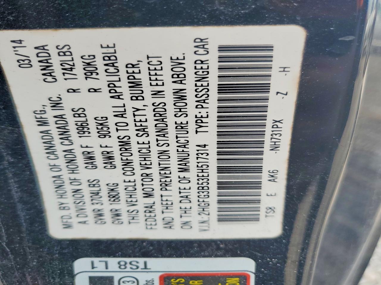 2014 Honda Civic Lx Black vin: 2HGFG3B53EH517314
