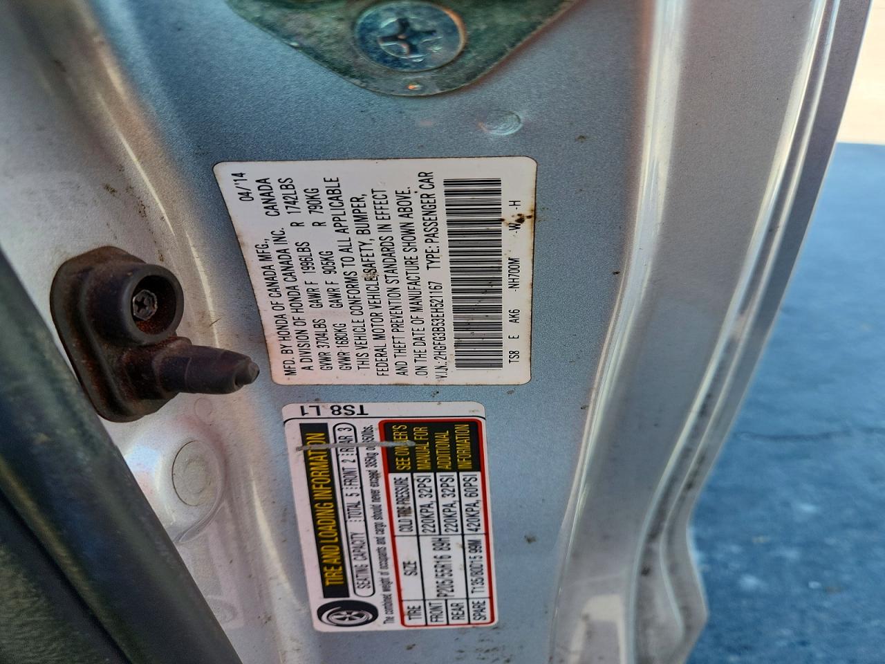2014 Honda Civic Lx Silver vin: 2HGFG3B53EH521167