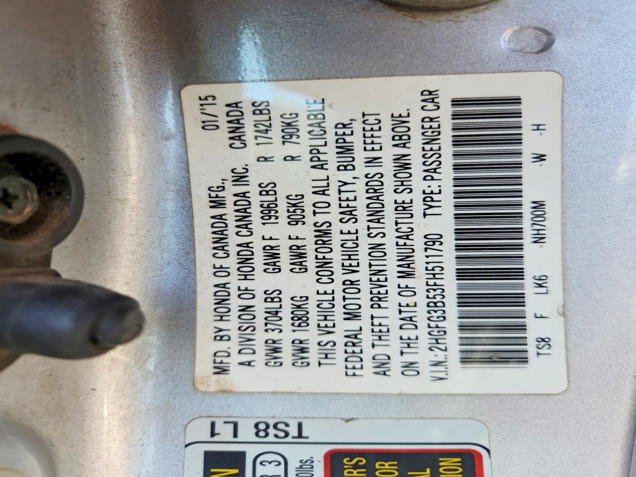 2015 Honda Civic Lx Silver vin: 2HGFG3B53FH511790