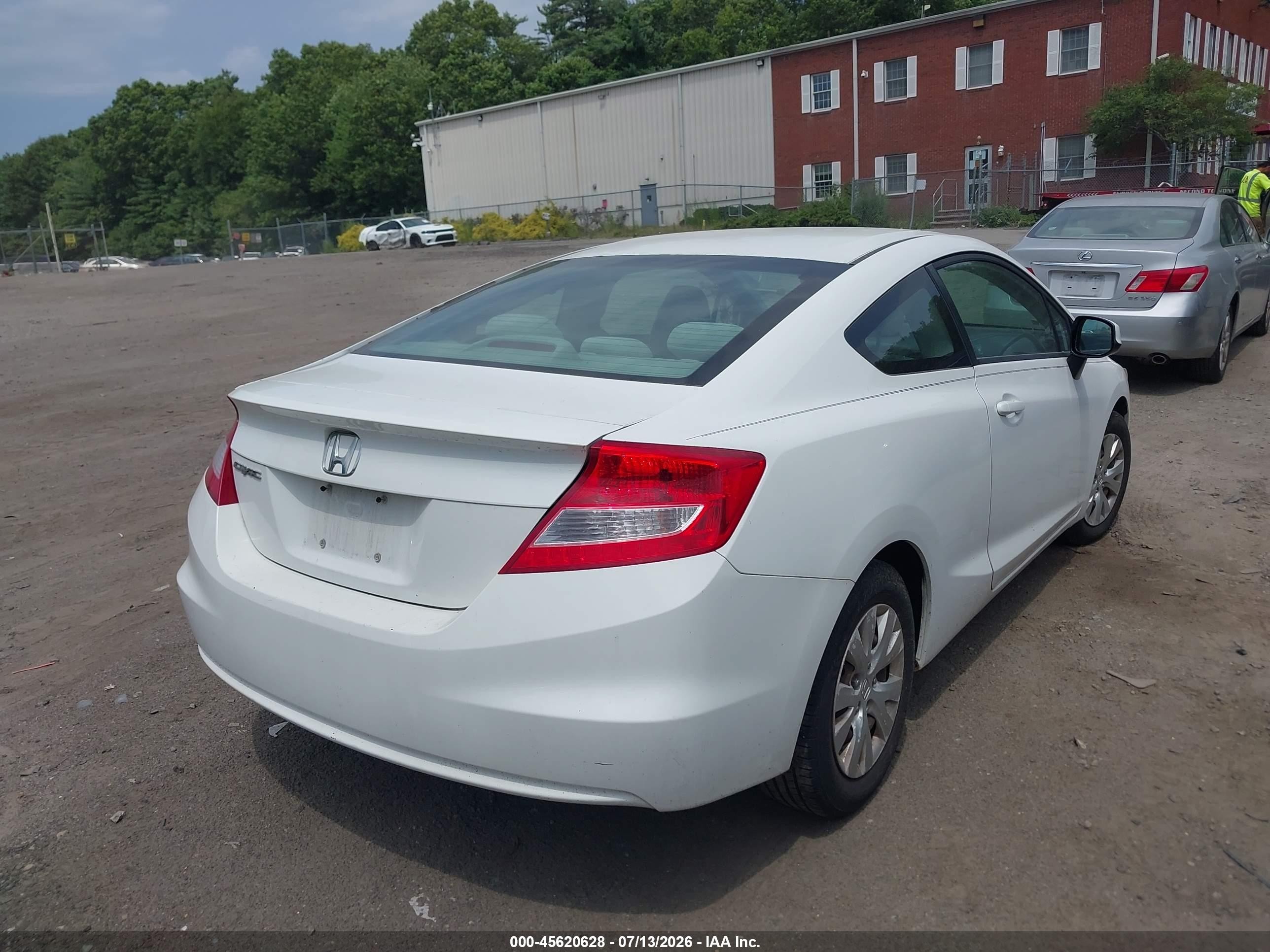 2012 Honda Civic Lx White vin: 2HGFG3B54CH512426