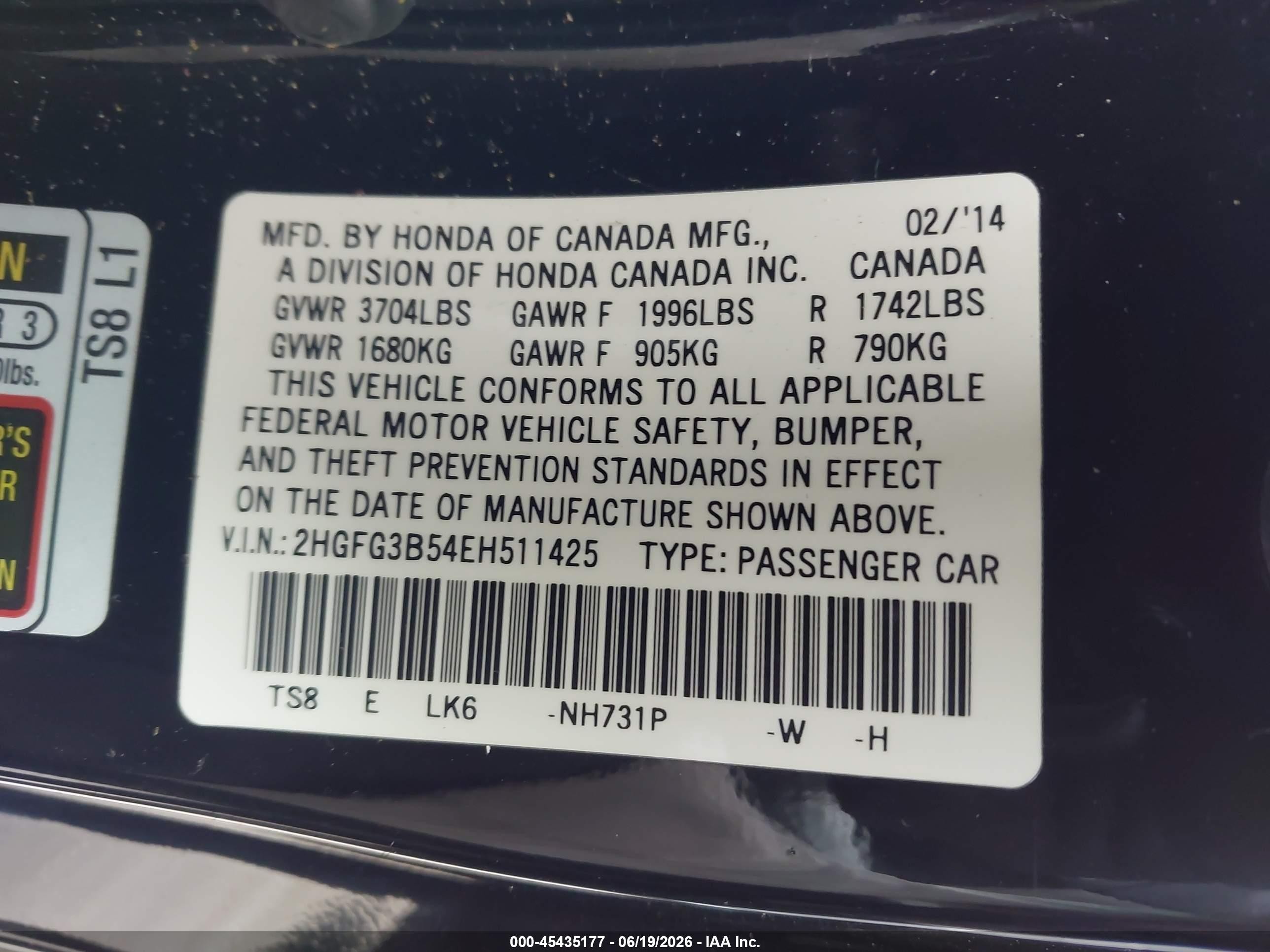 2014 Honda Civic Lx Черный vin: 2HGFG3B54EH511425