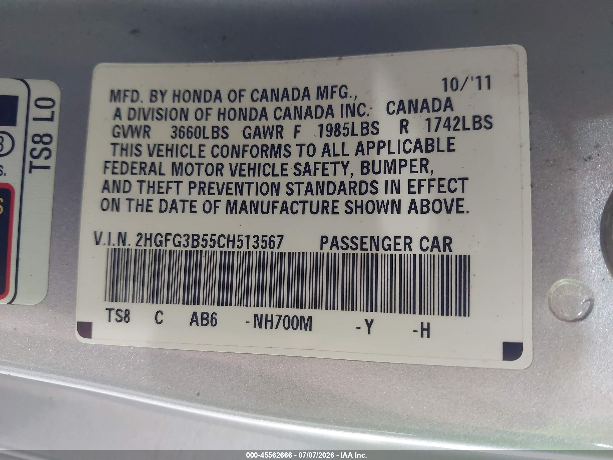2012 Honda Civic Lx Серый vin: 2HGFG3B55CH513567
