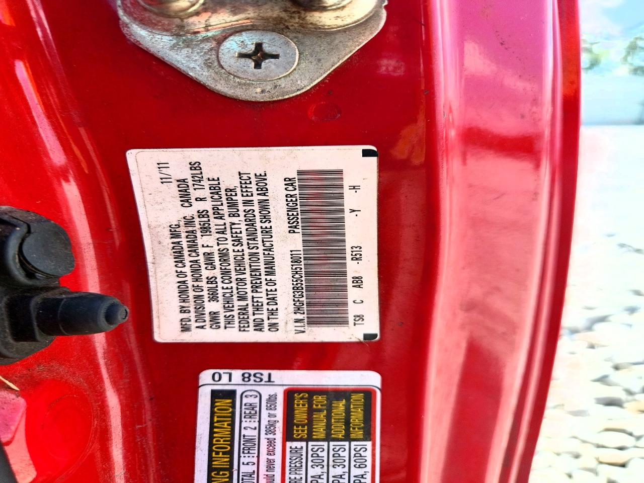 2012 Honda Civic Lx Red vin: 2HGFG3B55CH518011