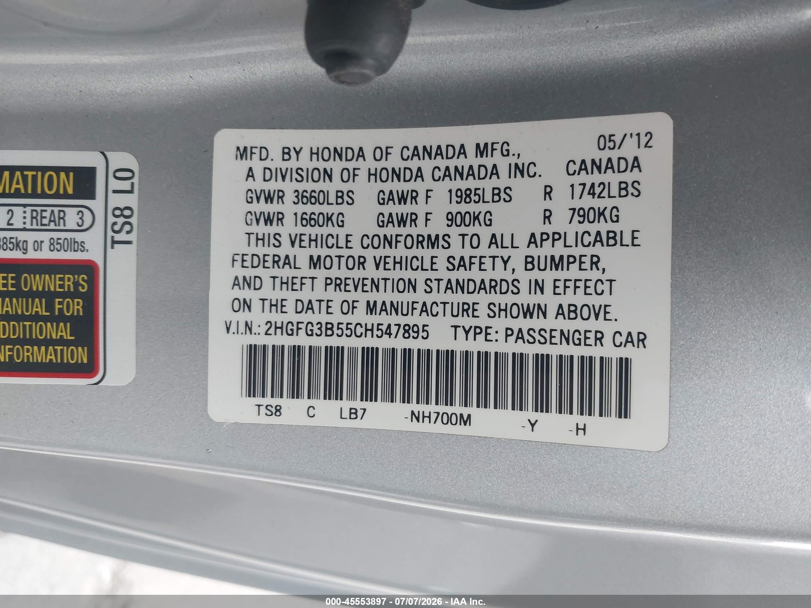2012 Honda Civic Lx Silver vin: 2HGFG3B55CH547895