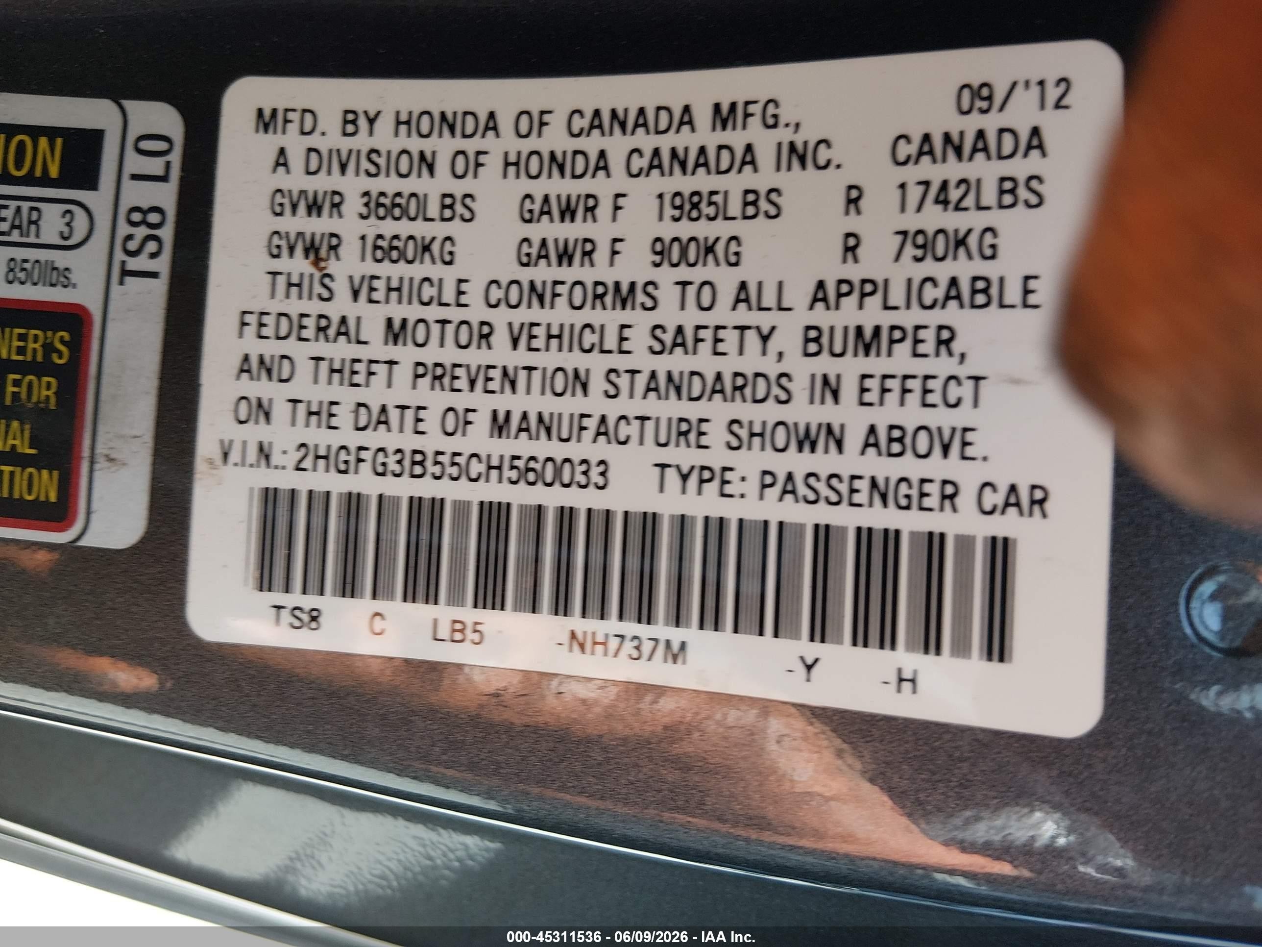 2012 Honda Civic Lx Gray vin: 2HGFG3B55CH560033