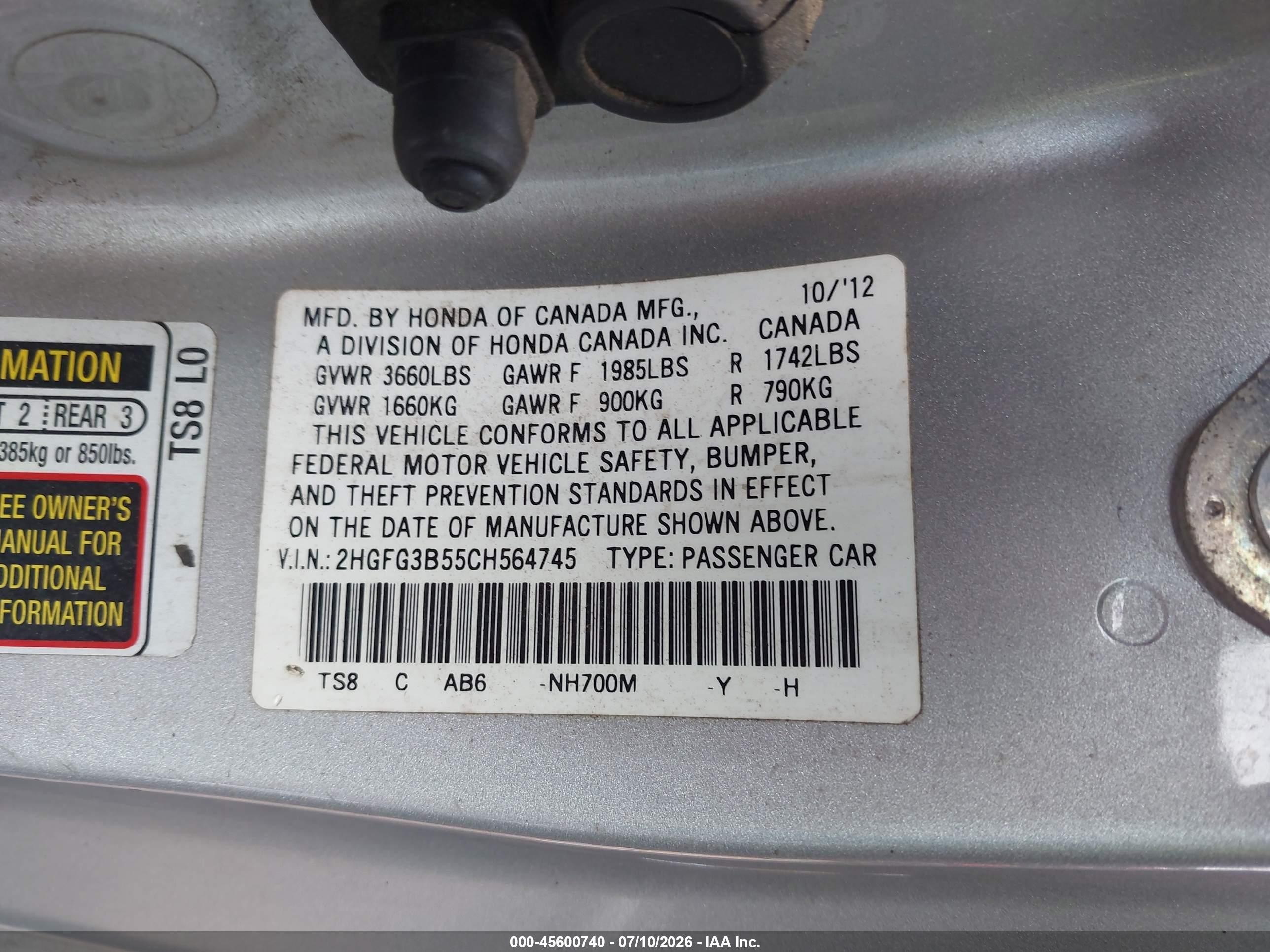 2012 Honda Civic Lx Silver vin: 2HGFG3B55CH564745