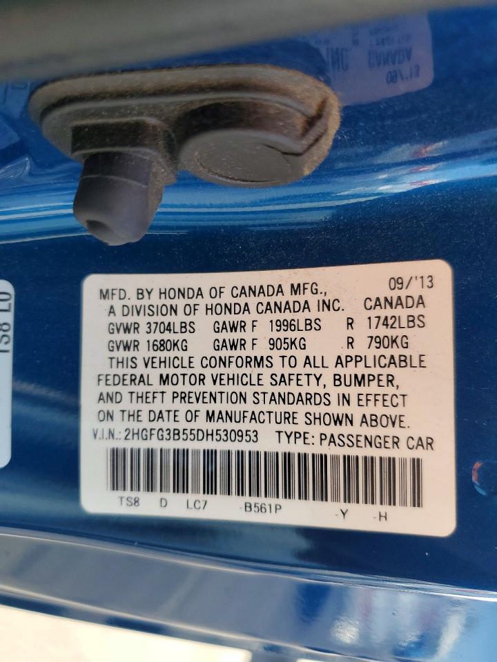 2013 Honda Civic Lx Blue vin: 2HGFG3B55DH530953