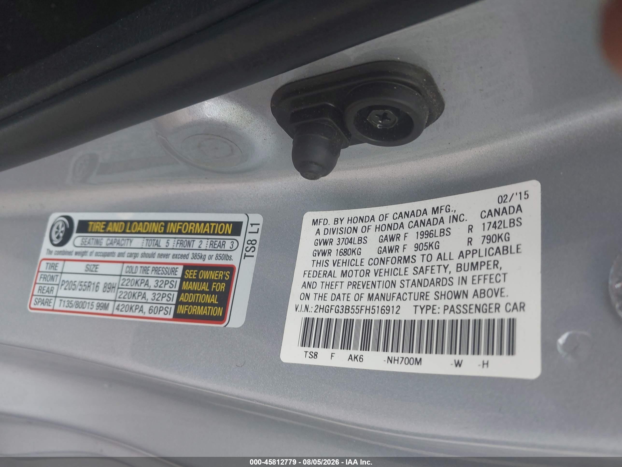 2015 Honda Civic Lx Silver vin: 2HGFG3B55FH516912