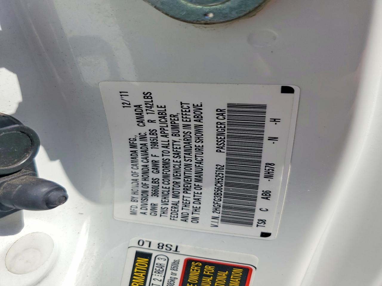 2012 Honda Civic Lx White vin: 2HGFG3B56CH525162
