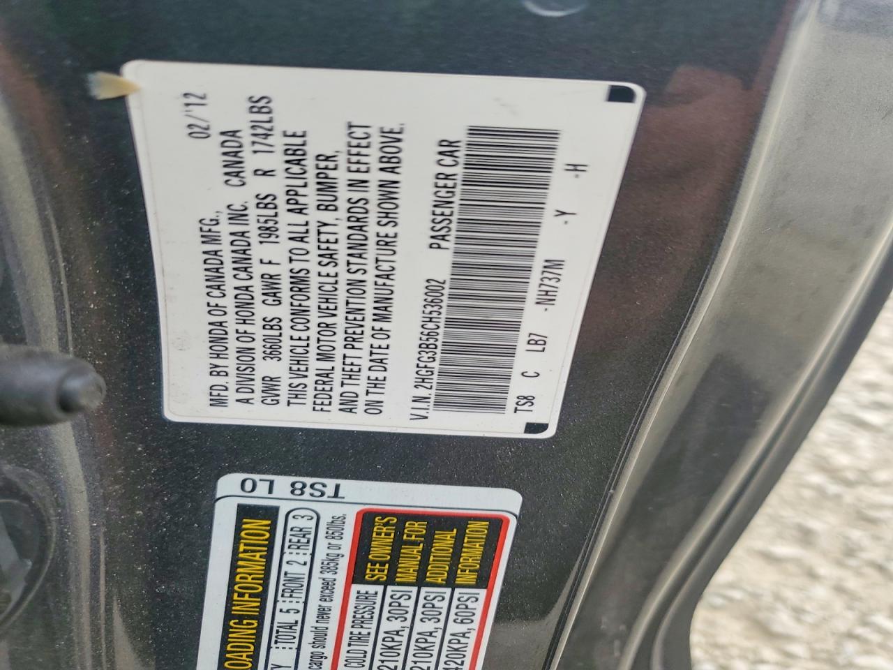 2012 Honda Civic Lx Gray vin: 2HGFG3B56CH536002