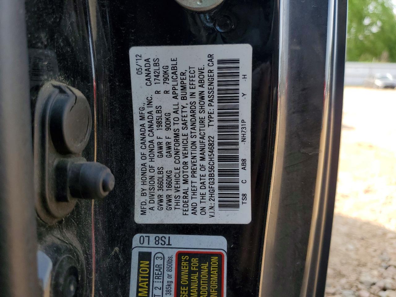 2012 Honda Civic Lx Black vin: 2HGFG3B56CH546822