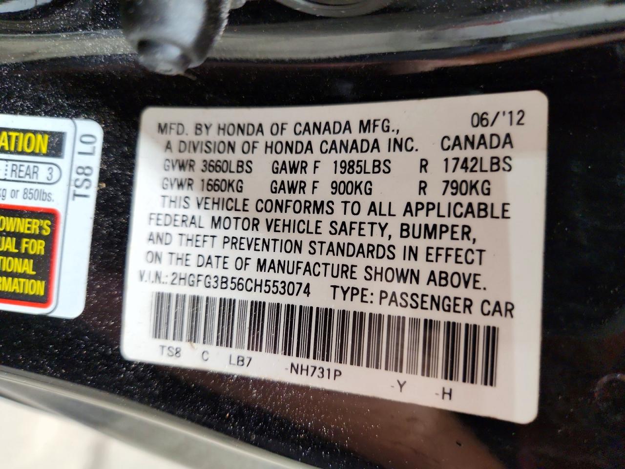 2012 Honda Civic Lx Black vin: 2HGFG3B56CH553074