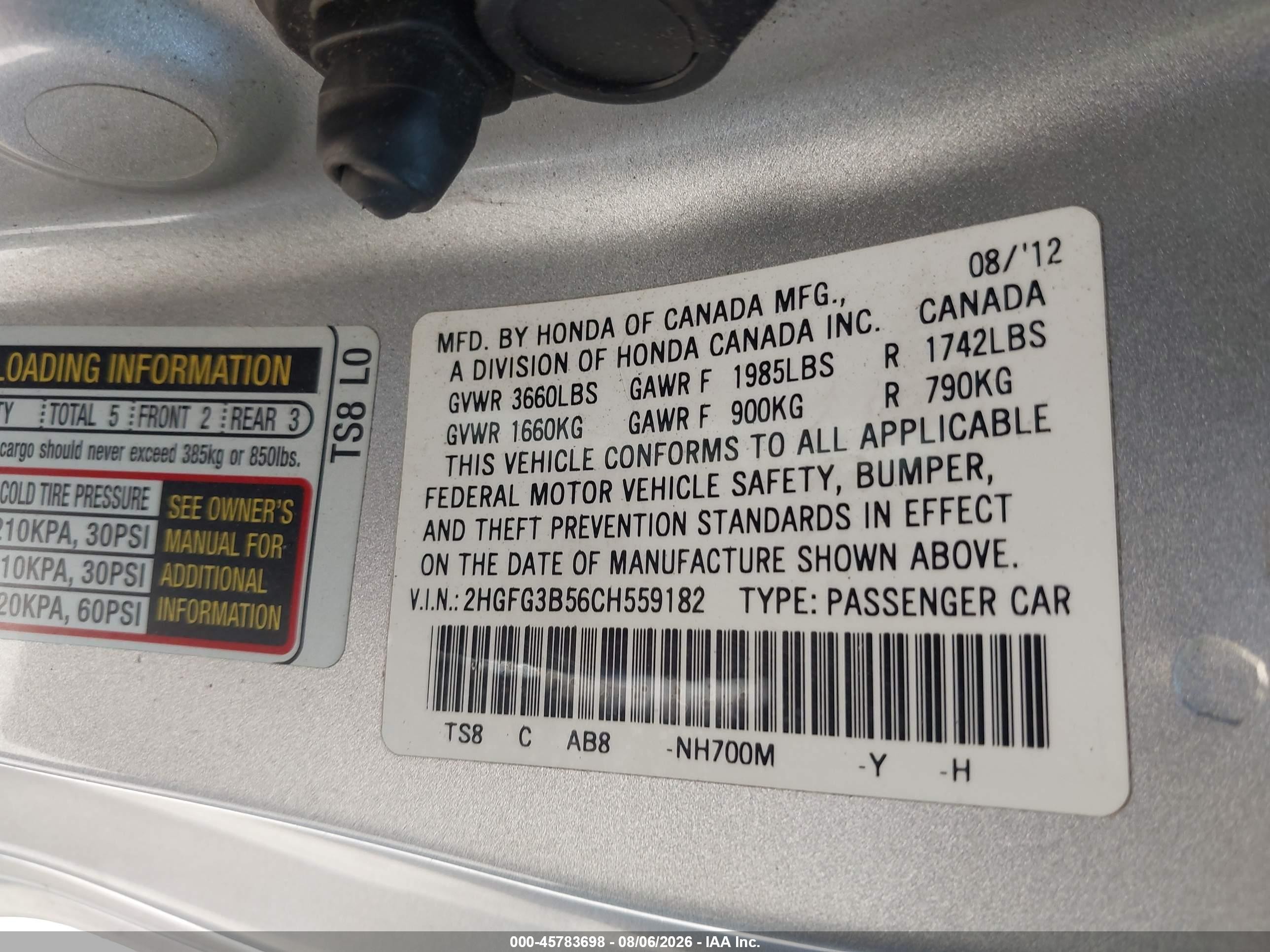 2012 Honda Civic Lx Silver vin: 2HGFG3B56CH559182
