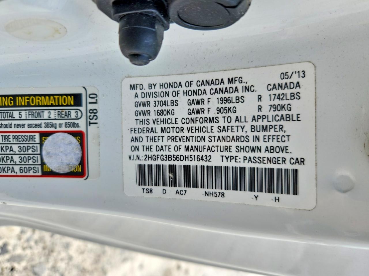 2013 Honda Civic Lx White vin: 2HGFG3B56DH516432