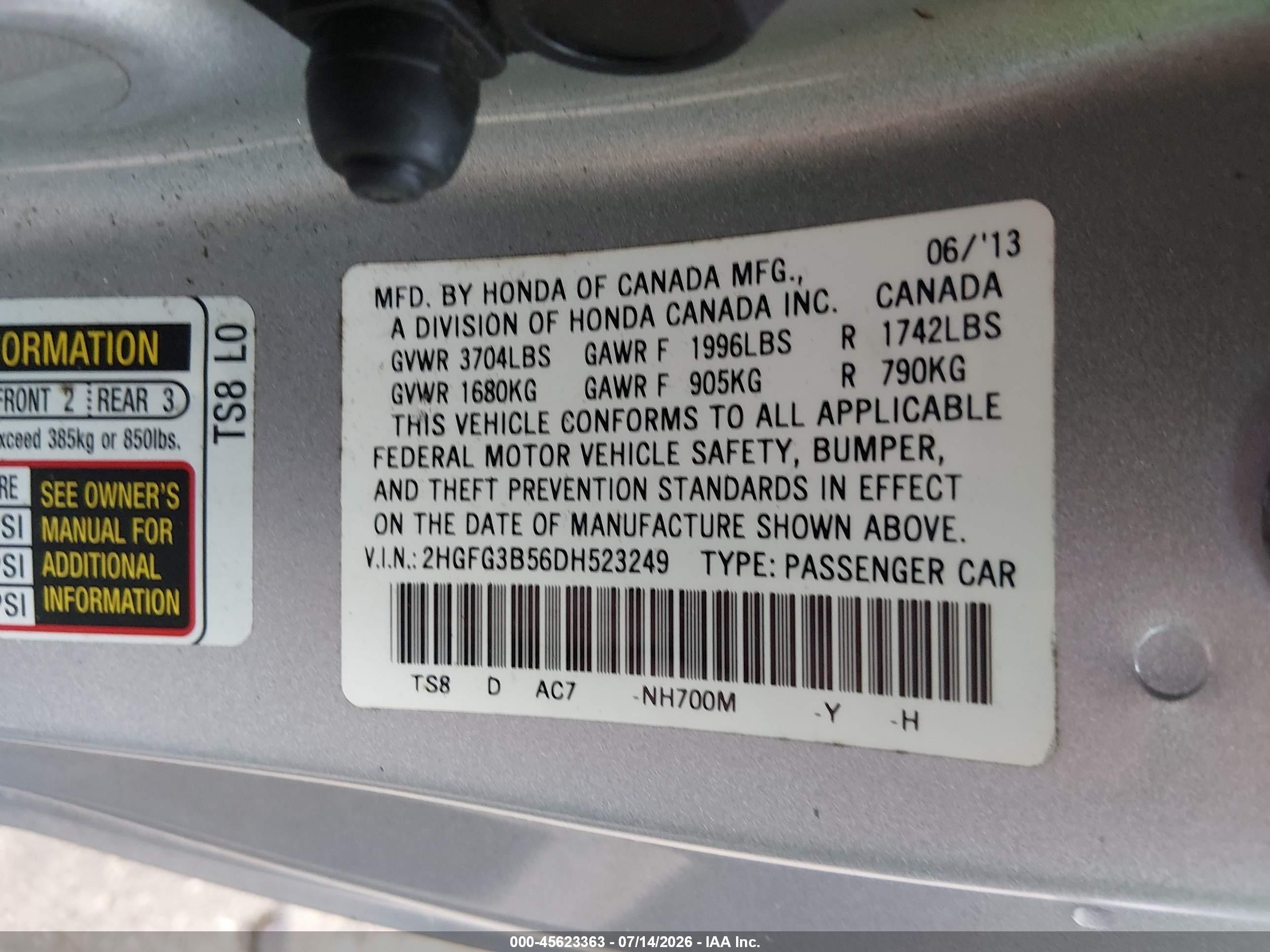 2013 Honda Civic Lx Silver vin: 2HGFG3B56DH523249