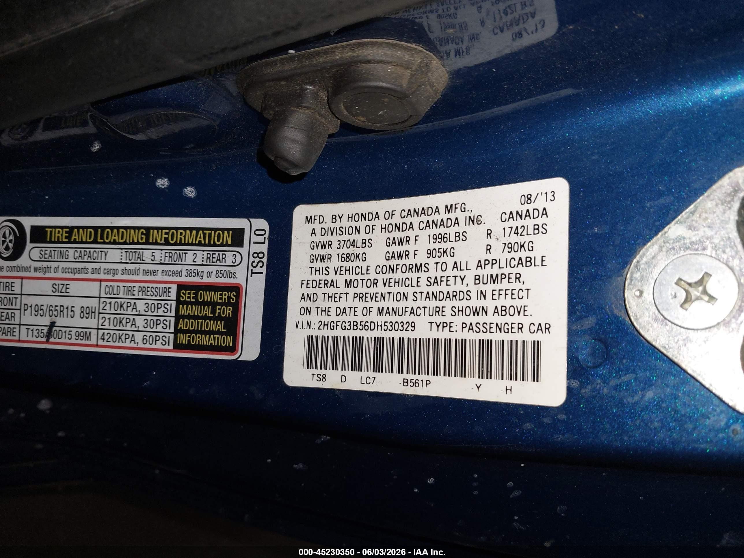 2013 Honda Civic Lx Blue vin: 2HGFG3B56DH530329
