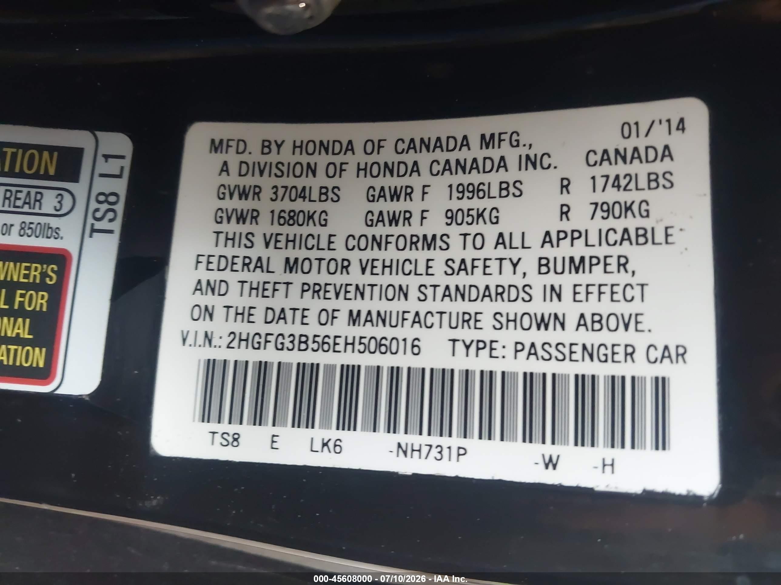 2014 Honda Civic Lx Черный vin: 2HGFG3B56EH506016