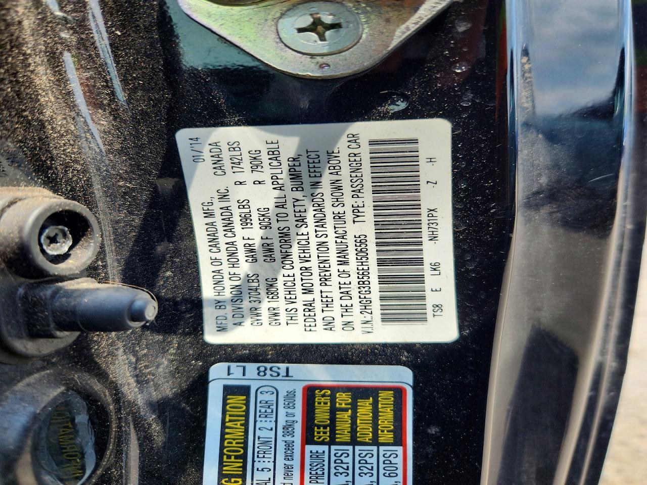 2014 Honda Civic Lx Black vin: 2HGFG3B56EH506565
