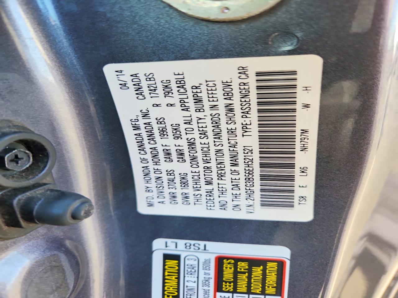 2014 Honda Civic Lx Charcoal vin: 2HGFG3B56EH521521