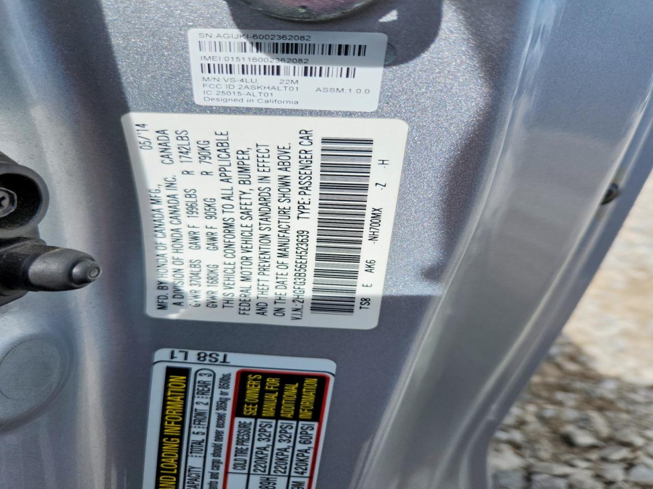 2014 Honda Civic Lx Gray vin: 2HGFG3B56EH523639