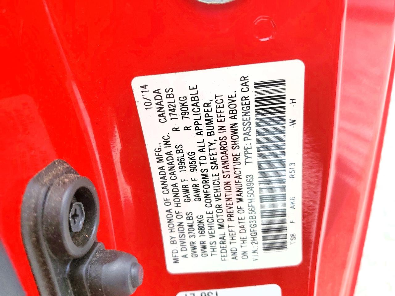 2015 Honda Civic Lx Красный vin: 2HGFG3B56FH504963