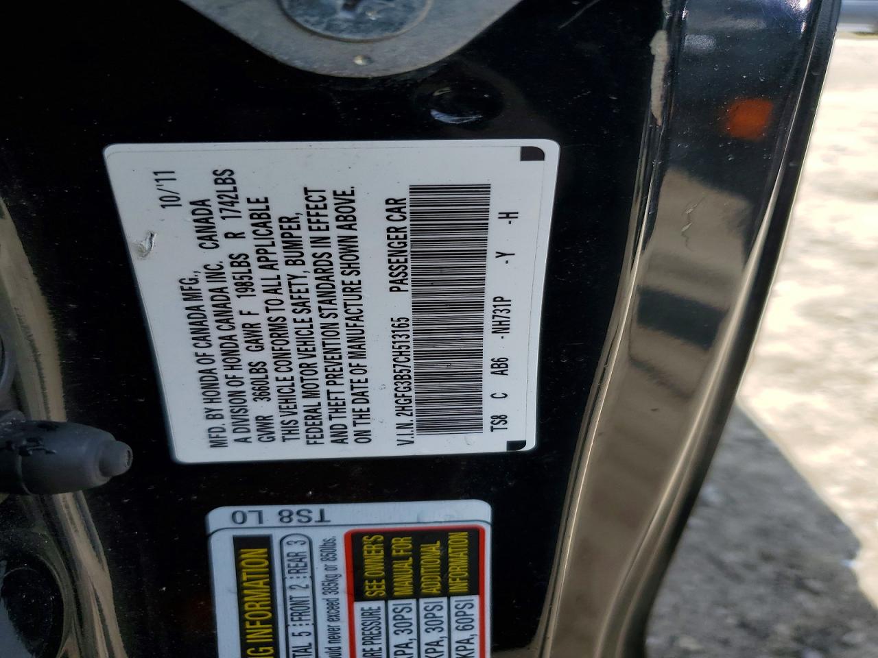 2012 Honda Civic Lx Black vin: 2HGFG3B57CH513165