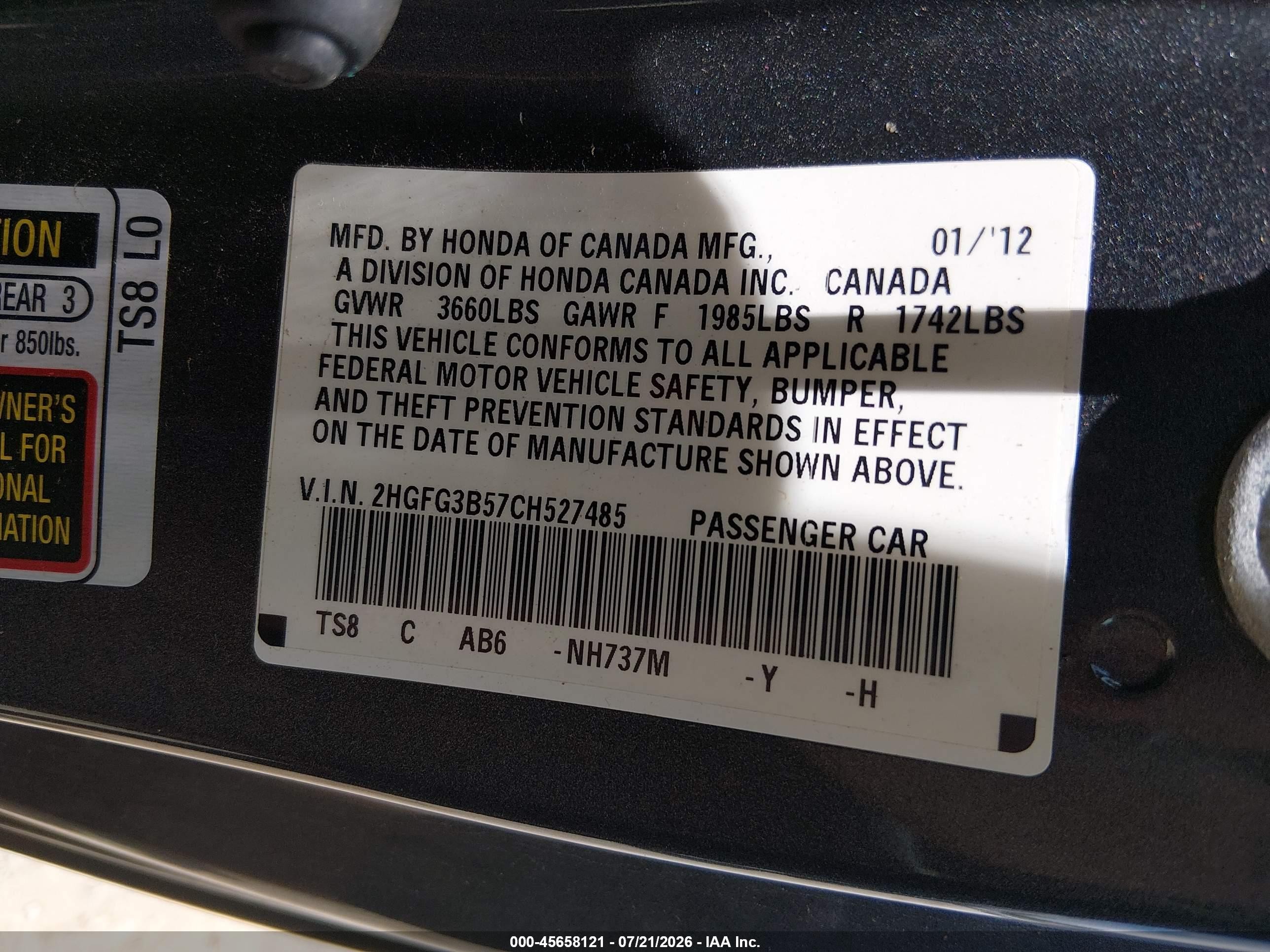 2012 Honda Civic Lx Gray vin: 2HGFG3B57CH527485