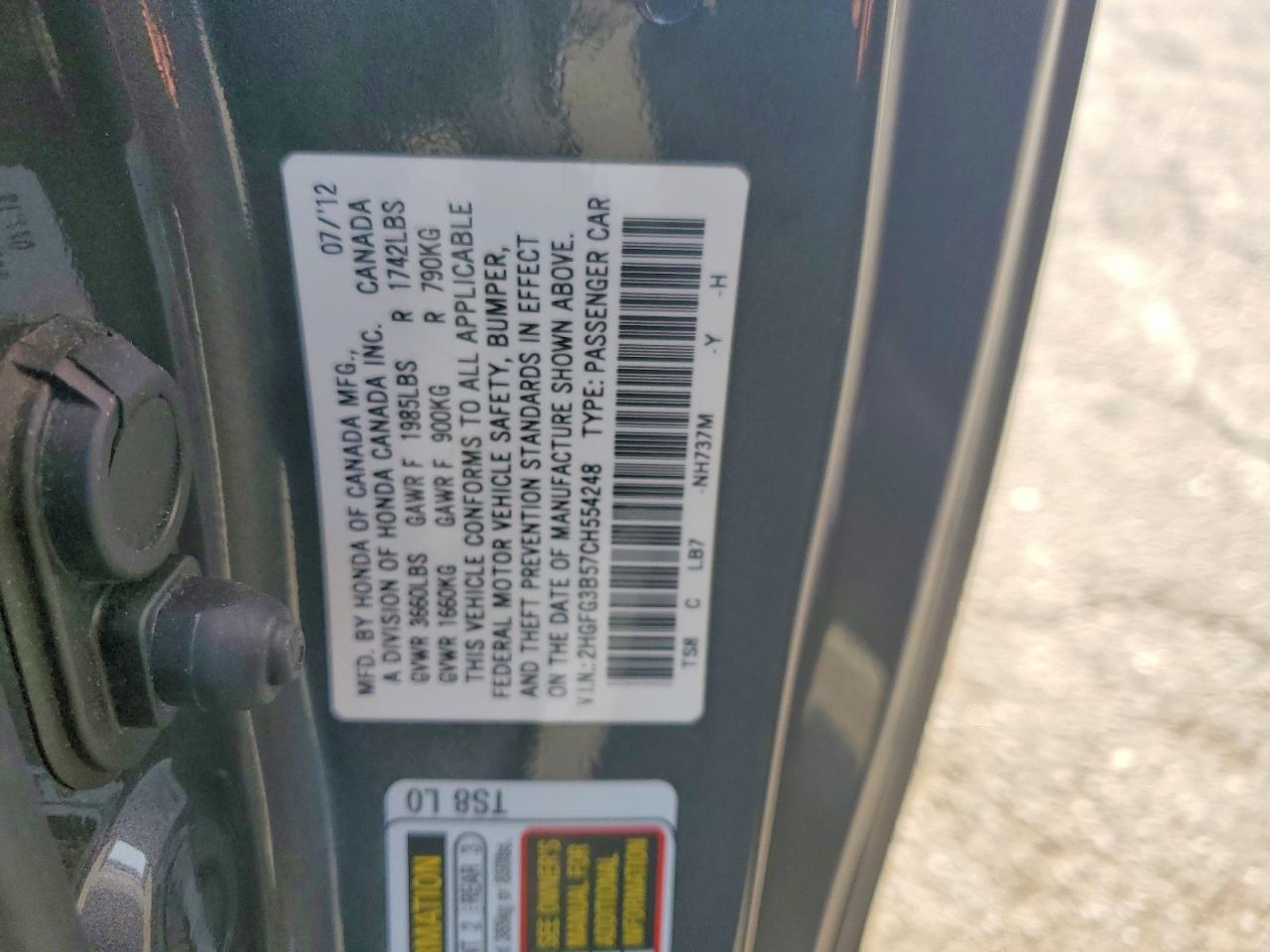 2012 Honda Civic Lx Gray vin: 2HGFG3B57CH554248