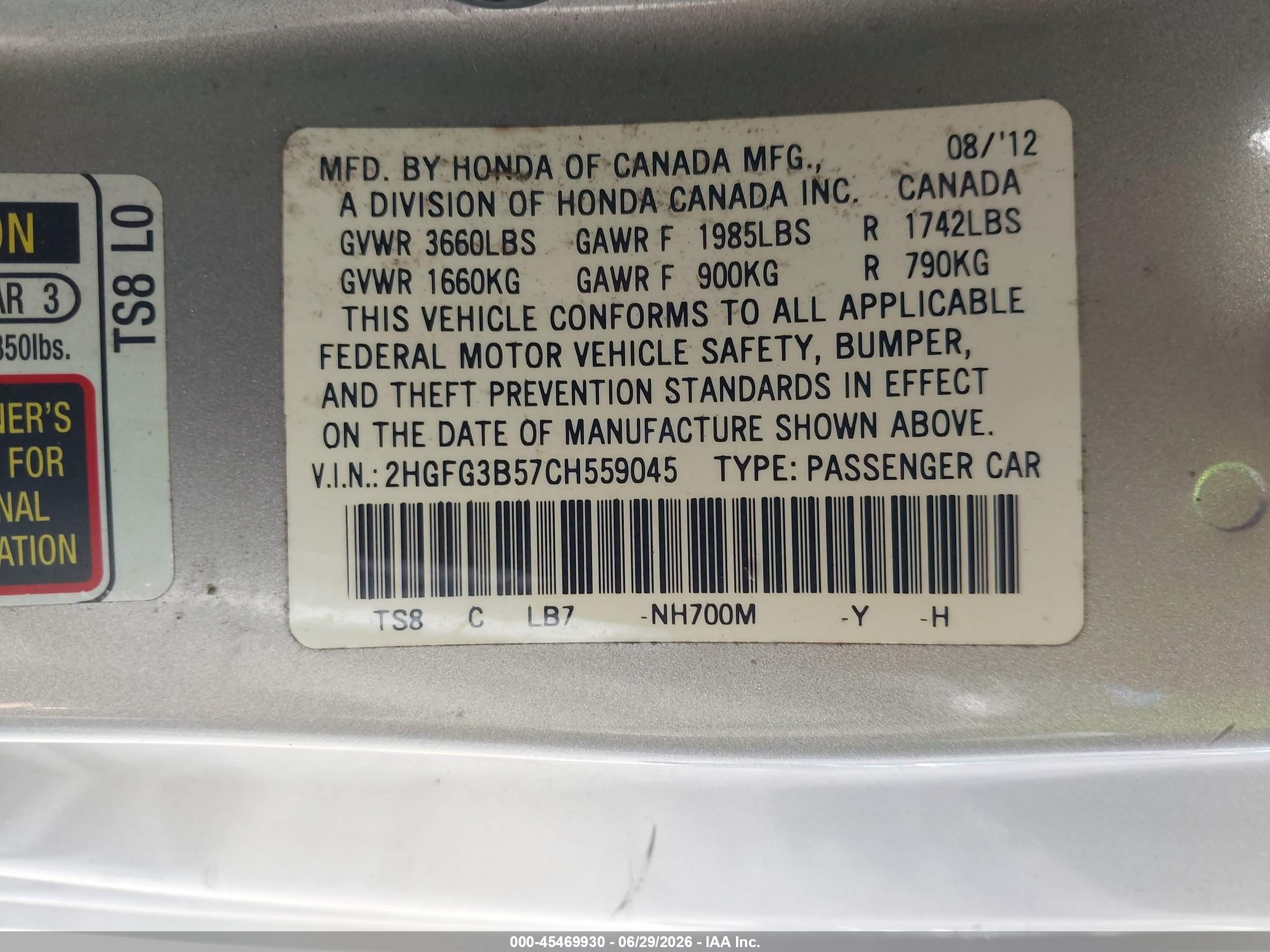 2012 Honda Civic Lx Silver vin: 2HGFG3B57CH559045