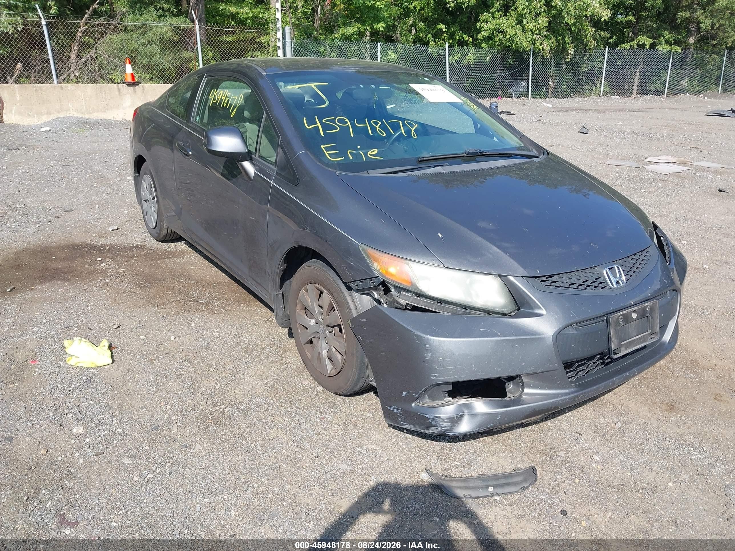 2012 Honda Civic Lx Gray vin: 2HGFG3B57CH565895