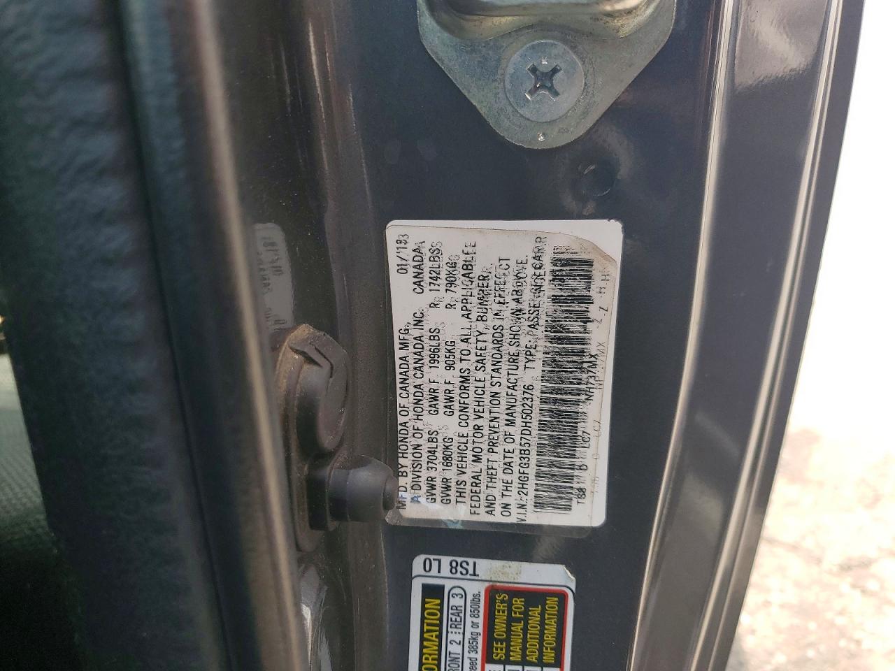 2013 Honda Civic Gray vin: 2HGFG3B57DH502376