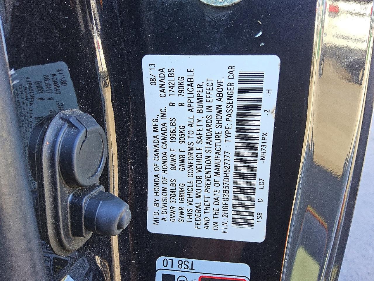 2013 Honda Civic Lx Black vin: 2HGFG3B57DH527777