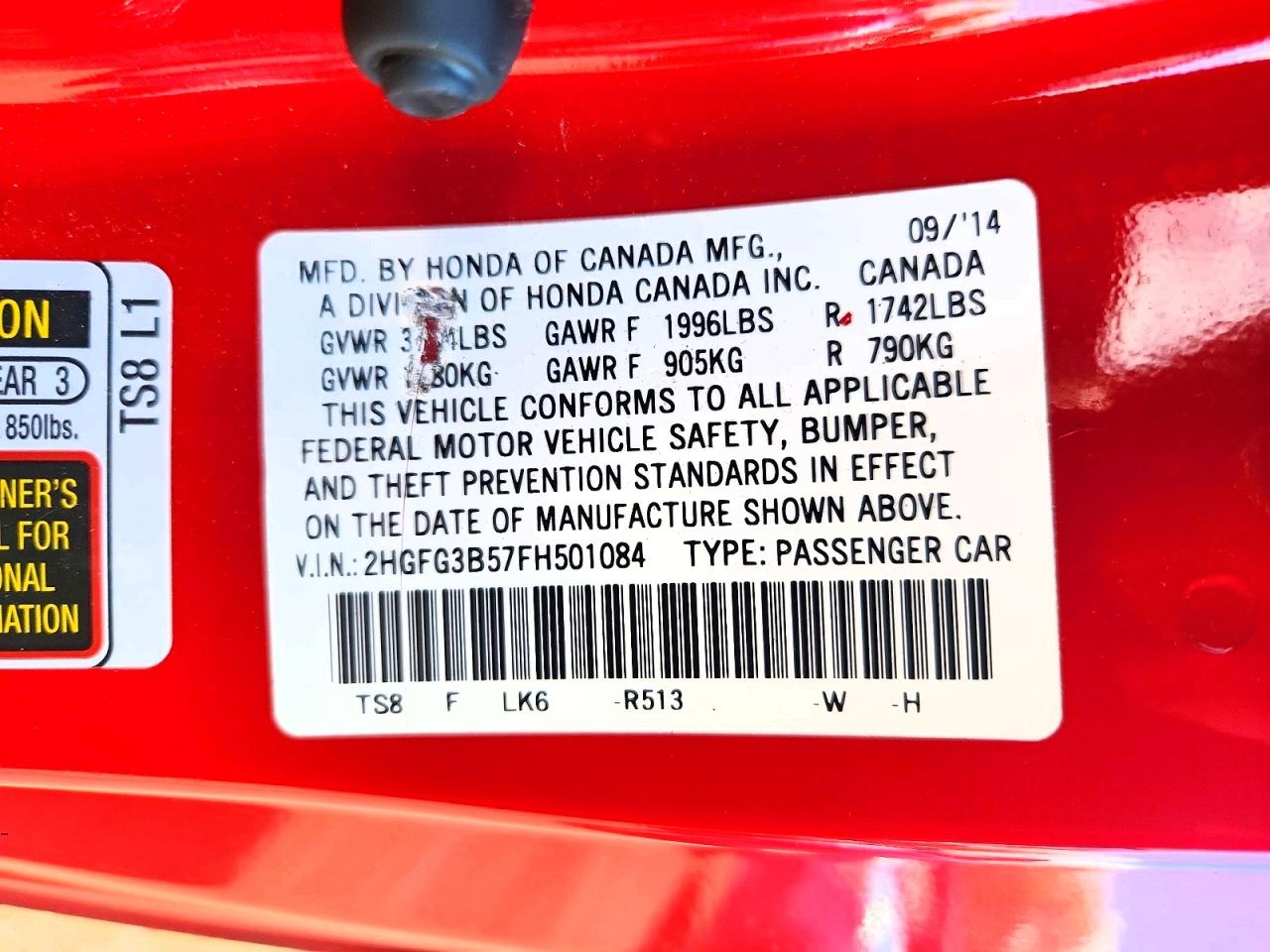 2015 Honda Civic Lx Красный vin: 2HGFG3B57FH501084
