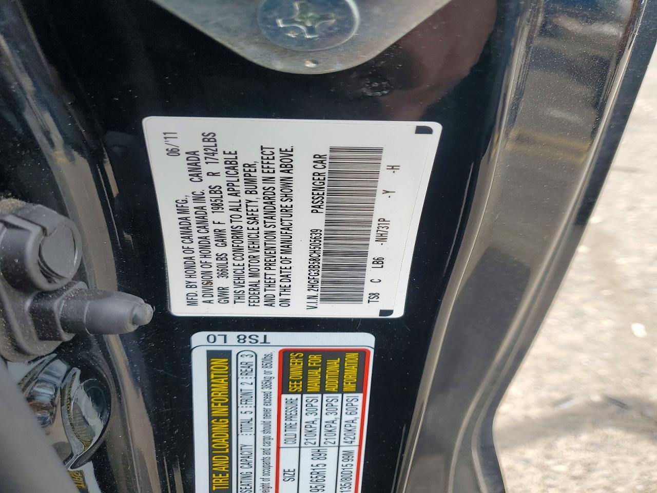 2012 Honda Civic Lx Black vin: 2HGFG3B58CH505639