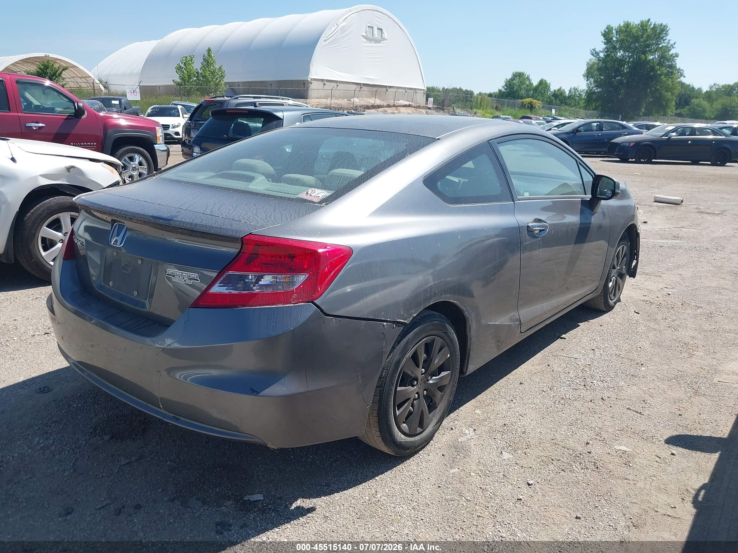 2012 Honda Civic Lx Gray vin: 2HGFG3B58CH511666