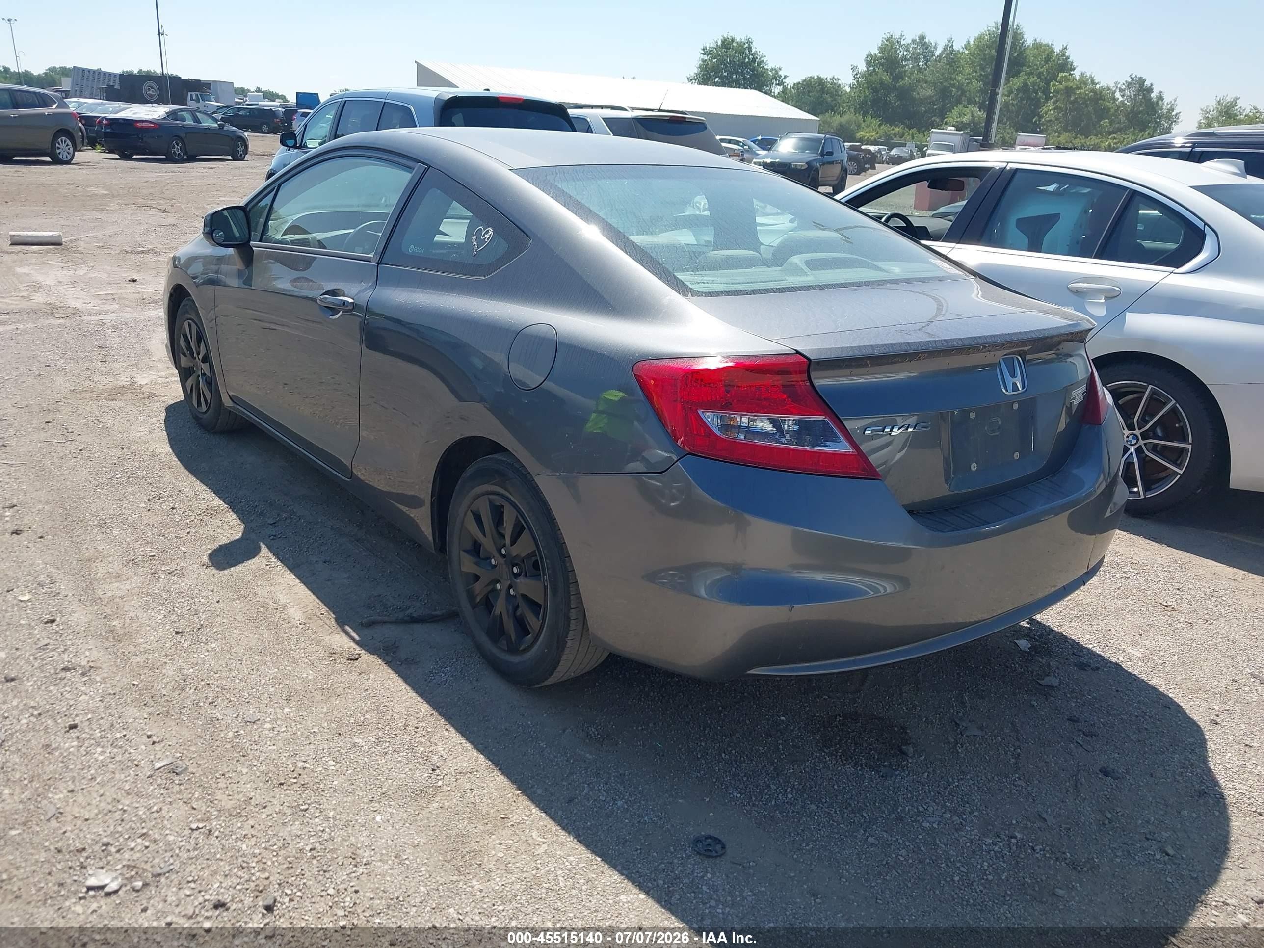 2012 Honda Civic Lx Gray vin: 2HGFG3B58CH511666