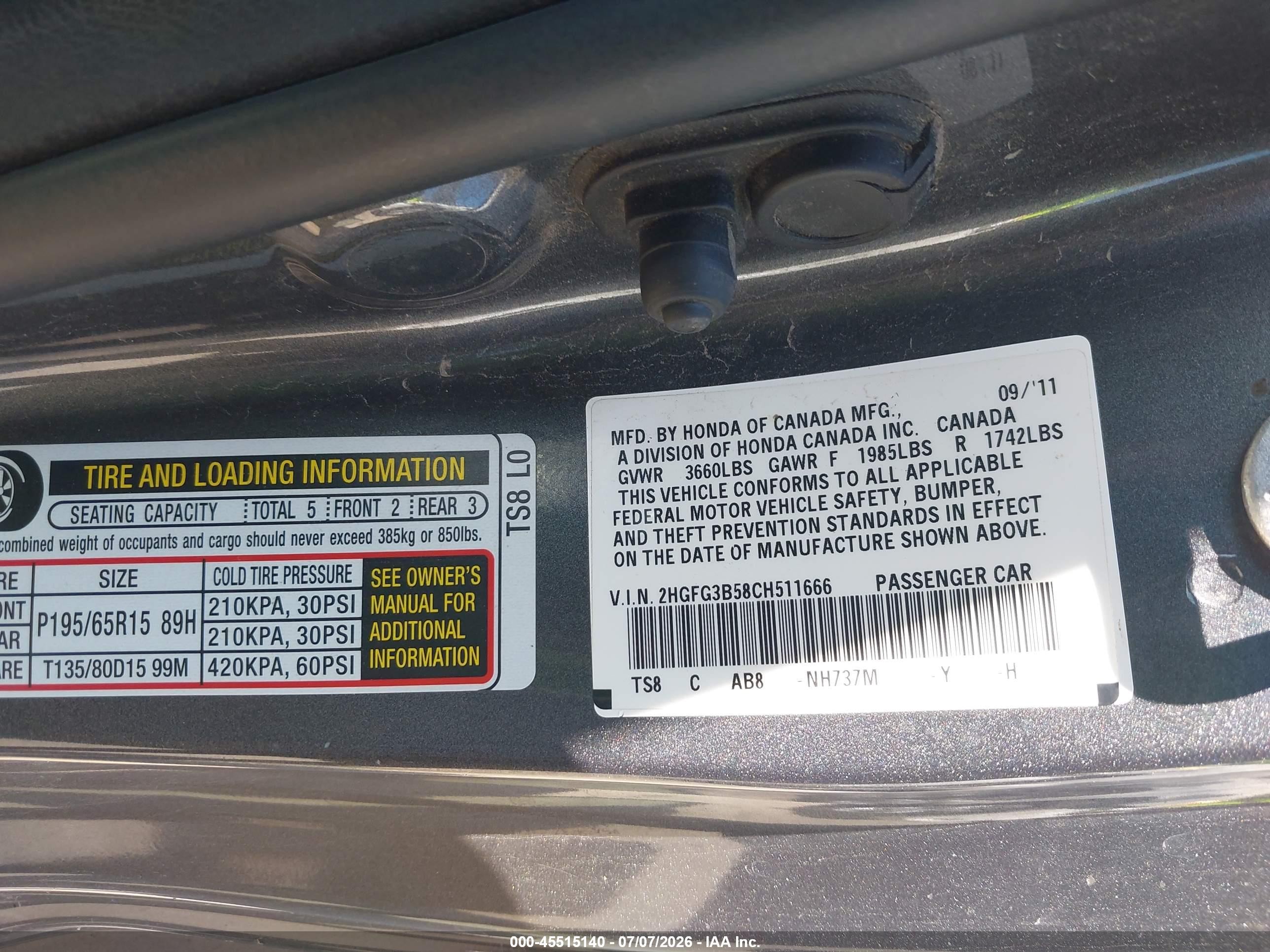 2012 Honda Civic Lx Gray vin: 2HGFG3B58CH511666