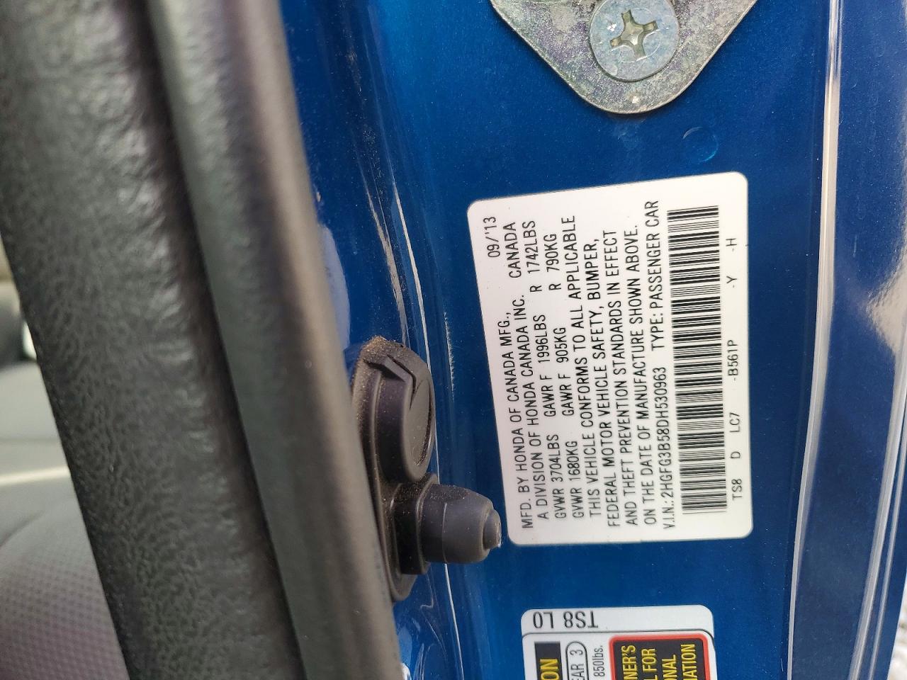 2013 Honda Civic Lx Blue vin: 2HGFG3B58DH530963